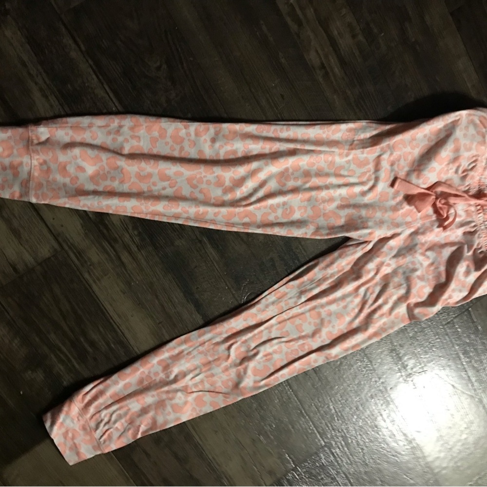 Pajama bottoms peach and cream.  Elastic bottom